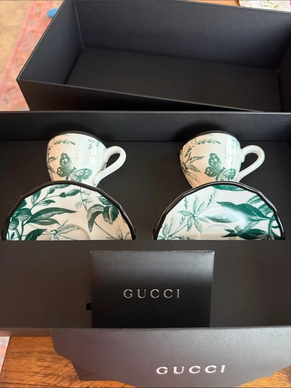 Gucci Green and White Herbarium Teacup and Saucer Set